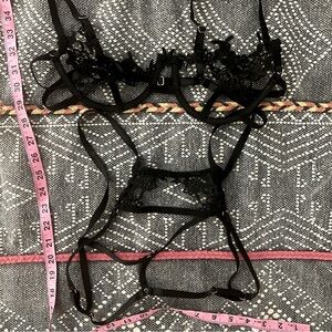Ooh La La Cherie black 2 piece floral lingerie set. Size medium (roughly)